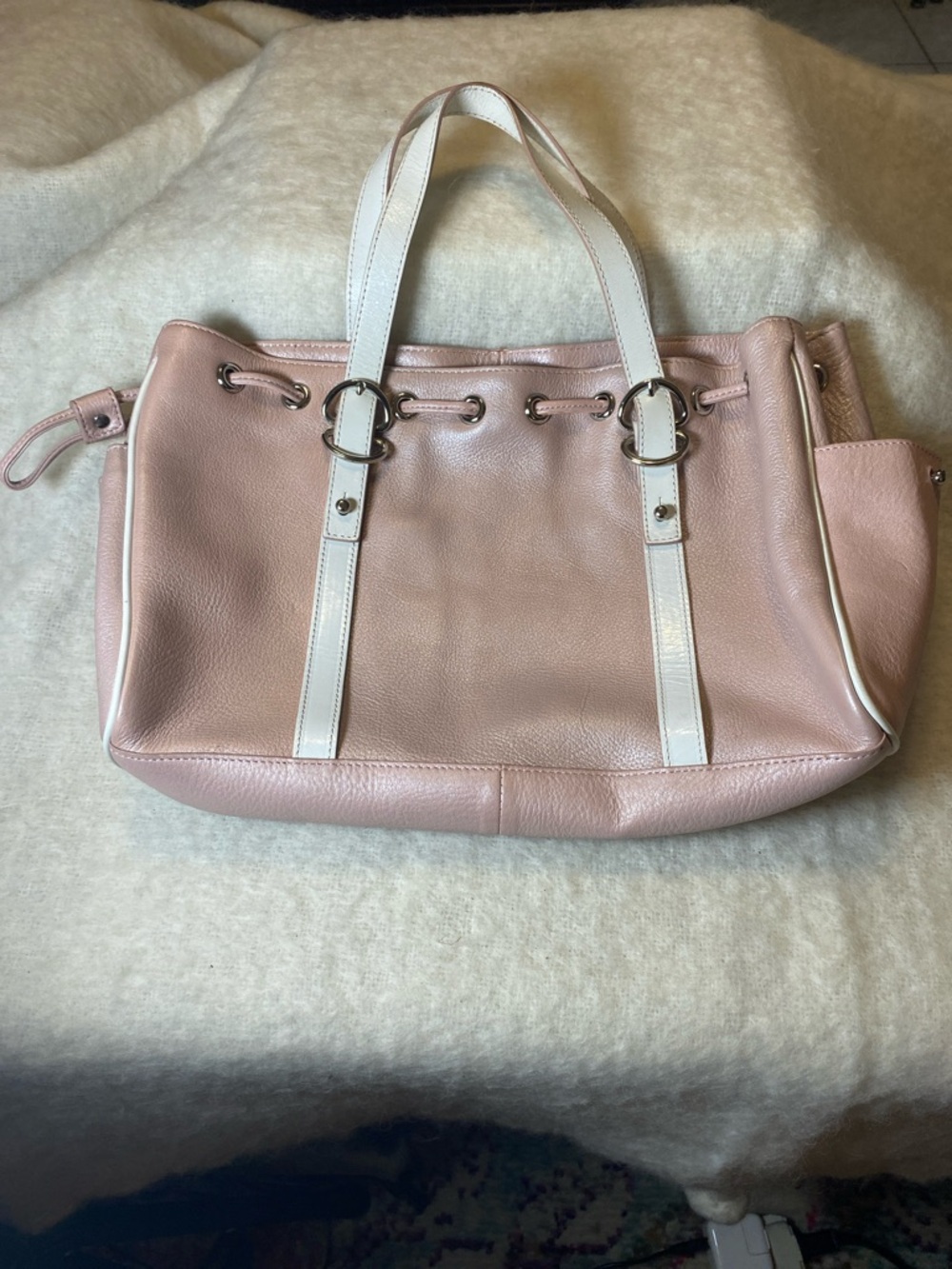 Kenneth Cole Dusty Pink Leather Tote with White Straps